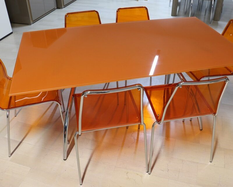 Tavolo fisso in metallo cromato VETRO ARANCIO