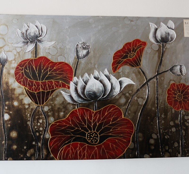 Quadro dipinto su tela Fiori Rossi e bianchi