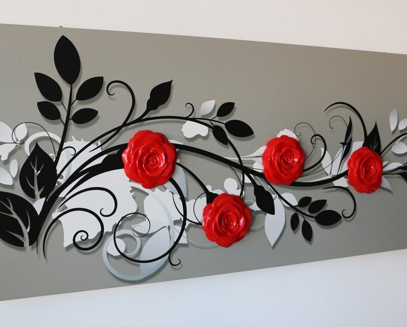 Quadro stampa su tela con rose in ceramica composita