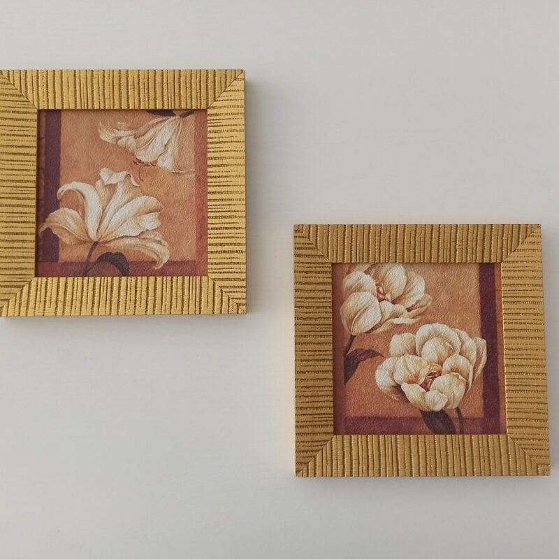 Set 2 quadretti decorazione floreale con cornice dorata