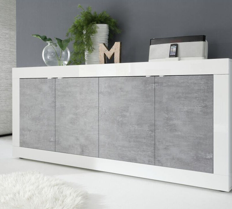 Madia in stile moderno bianco lucido  e grigio cemento
