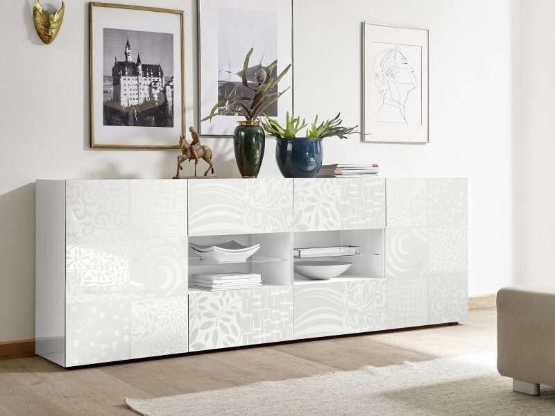 Madia in stile moderno bianco lucido serigrafato