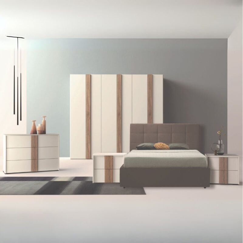 Camera da letto in stile moderno colore bianco nuvola e noce